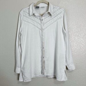 Richard Malcolm 100% Irish Linen Crochet Button Down Women's Shirt, Sz Large